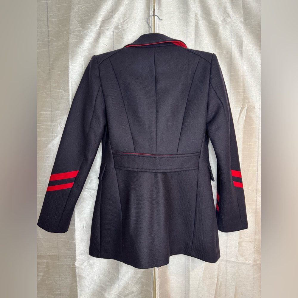 Zara Women's Double-Breasted Navy Coat with Red Accents - Picture 12 of 12